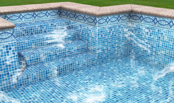 Mosaic Tiled Liner Pool with Lisboa Blue Tile Band