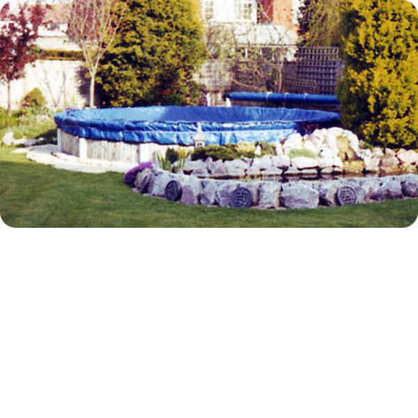 Winter debris cover on round above ground pool